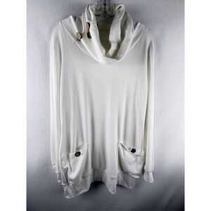Womens White Long Sleeve Cowl Neck Tunic Sz 12/14 Laganlook Super Soft‎ Comfy